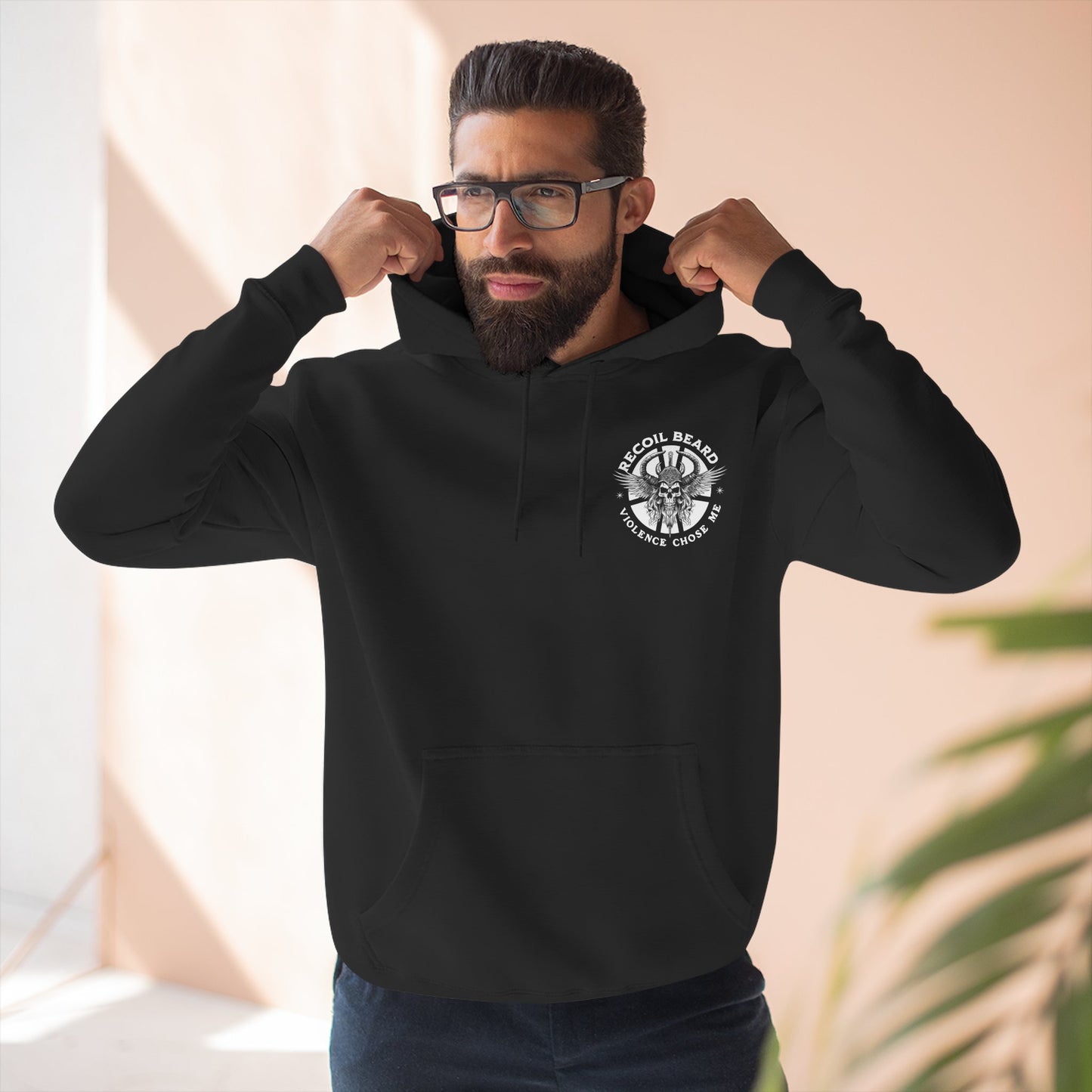 Recoil Beard Hoodie — "Violence Chose Me" Skull Graphic Pullover