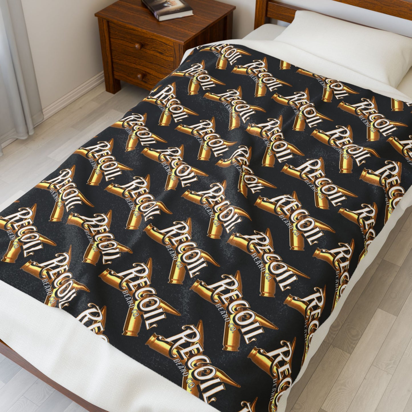 Plush Blanket — Black & Gold 'Recoil Beard' Pattern Velveteen Throw
