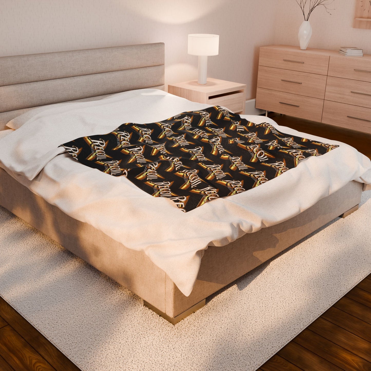Plush Blanket — Black & Gold 'Recoil Beard' Pattern Velveteen Throw