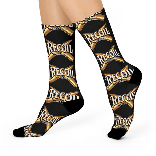 Recoil Beard Logo Crew Socks — Cushioned Black Tactical Socks with Bullet Design
