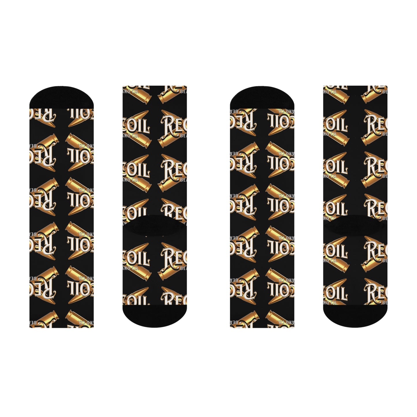 Recoil Beard Logo Crew Socks — Cushioned Black Tactical Socks with Bullet Design