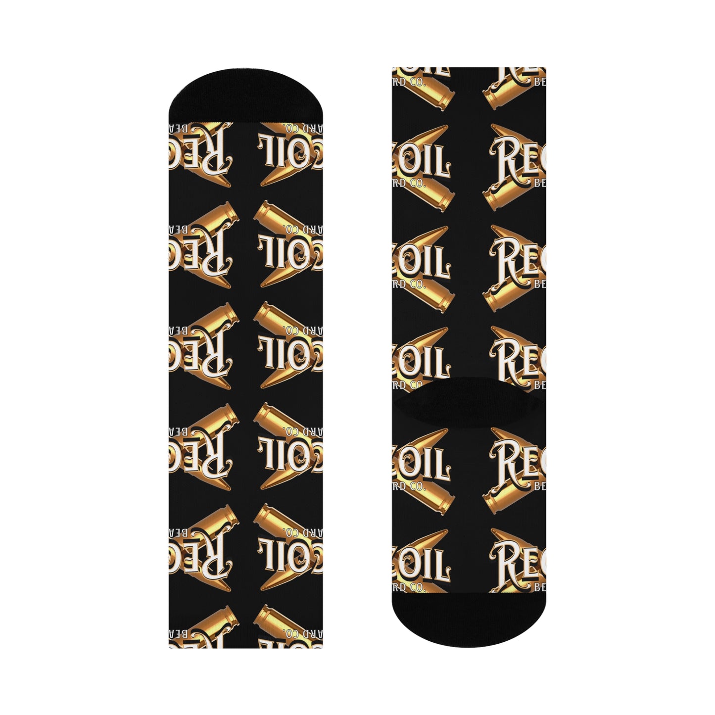 Recoil Beard Logo Crew Socks — Cushioned Black Tactical Socks with Bullet Design